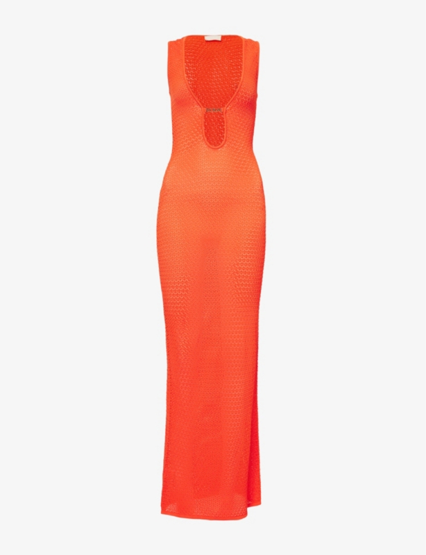 Monte Carlo brand-plaque knitted maxi dress