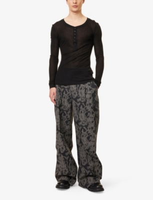 JADED LONDON: Haze Henley Long-Sleeves Slim-Fit Woven-Blend Top