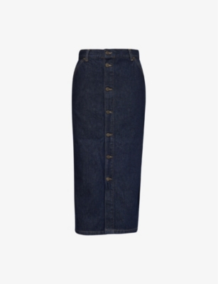 Carhartt Omens Blue Marvin Brand-patch Two-slip-pockets Denim Midi Skirt