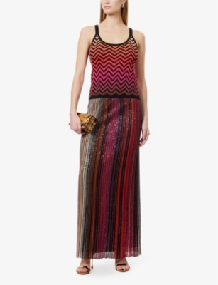 MISSONI WOMENS BLACK RED FUCSIA BROWN CHEVRON-PRINT SLEEVELESS COTTON-BLEND TOP 