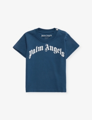 Palm Angels Babies' Curved Logo Short-sleeve Cotton-jersey T-shirt 6-36 Months Blue Off White