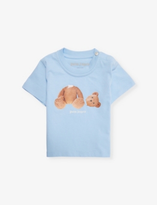 Palm Angels Babies' Bear Graphic-print Cotton-jersey T-shirt 6-36 Months Light Blue Brow In Light Blue Brown