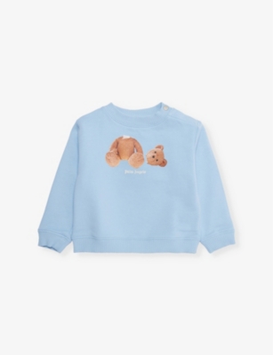 Palm Angels Babies' Bear Graphic-print Cotton-jersey Sweatshirt 6-36 Months Light Blue Brow In Light Blue Brown