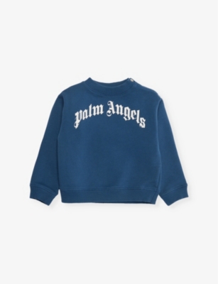 Palm Angels Babies' Brand-print Curved-logo Cotton-jersey Sweatshirt 6-36 Months Blue Off White