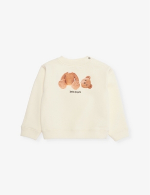 Palm Angels Babies' Bear-print Crewneck Cotton-jersey Sweatshirt 6-36 Months Brow In Brown