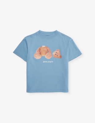 Palm Angels Dusty Blue Bear Graphic-print Cotton-jersey T-shirt 4-12+ Years In Dusty Blue