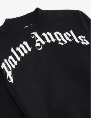 Shop Palm Angels Black Off White Curved Logo Crew-neck Cotton-jersey Sweatshirt 4-12+ Years