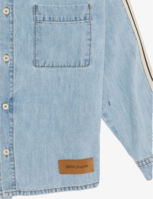 PALM ANGELS: Chambray Brand-Print Denim Shirt 8-12 Years