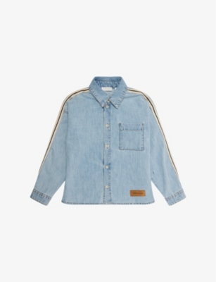 PALM ANGELS: Chambray Brand-Print Denim Shirt 8-12 Years