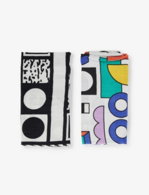 ETTA LOVES: Etta Loves x Walala Studio pack of two sensory reversible organic-cotton muslins 80cm x 80cm