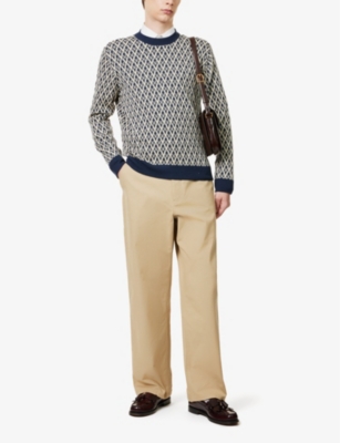 VALENTINO GARAVANI: Monogram-print crew-neck relaxed-fit wool jumper