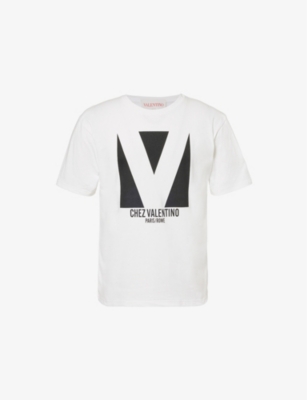 Shop Valentino Mens  Garavani Logo-print Crew-neck Cotton-jersey T-shirt In Avorio