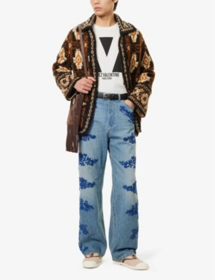 VALENTINO GARAVANI: Embroidered Wide-Leg Regular-Fit Denim Jeans