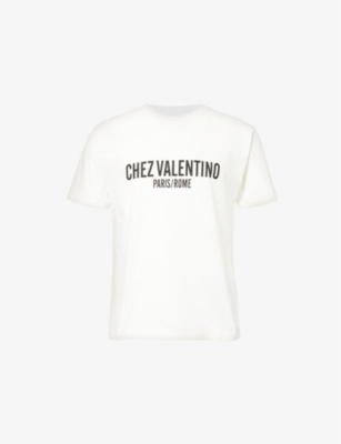 Valentino Cotton Crew Neck T-shirt With Graphic Print In Avorio
