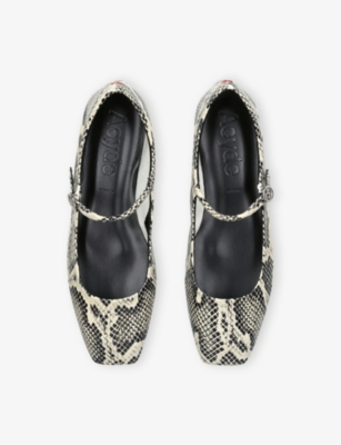 Aeyde Uma Snake Printed Leather Flats In Blk/grey