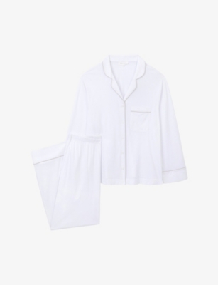 The White Company S White Piped-trim Relaxed-fit Pima-cotton Pyjamas Xs In White