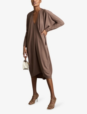 REISS: Gracie V-Neck Stretch-Jersey Midi Dress