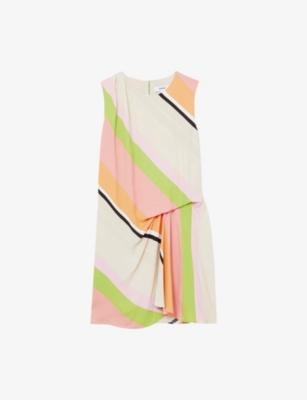 Reiss Womens Pink Green Ellia Stripe-print Tuck Woven Mini Dress In Pink Green