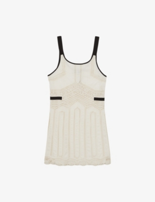 REISS: Scoop-Neck Contrast-Trim Cotton Crochet Mini Dress