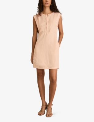 REISS: Fawn Whipstitch Linen-Blend Mini Dress