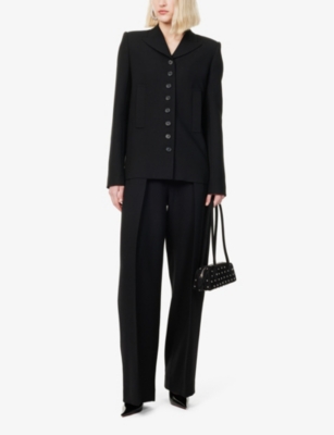 KHAITE WOMENS BLACK MARIS HIGH-RISE STRAIGHT-LEG WOOL-BLEND TROUSERS 