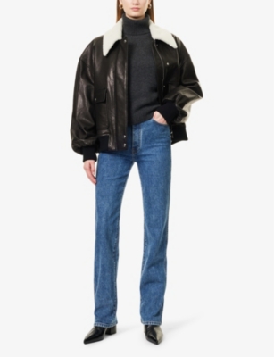 KHAITE: Shellar Shearling-Collar Relaxed-Fit Leather Jacket