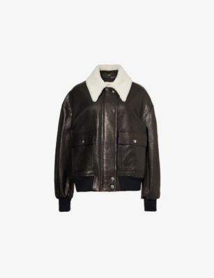Shop Khaite Womens Black Shellar Shearling-collar Relaxed-fit Leather Jacket