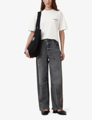 Allsaints Womens  Etta Branded-print Cotton-jersey T-shirt In Ashen White