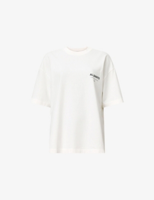 Allsaints Womens  Etta Branded-print Cotton-jersey T-shirt In Ashen White