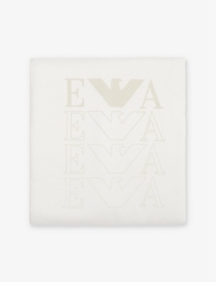 EMPORIO ARMANI: Logo-print double-sided cotton blanket 74cm x 65cm
