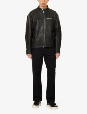 Represent x Belstaff logo-embroidered leather jacket