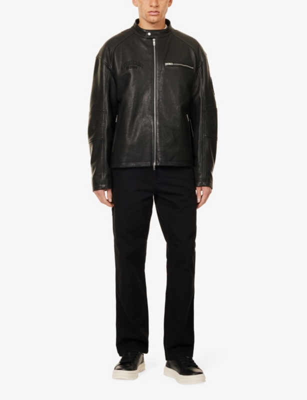 Represent x Belstaff logo-embroidered leather jacket