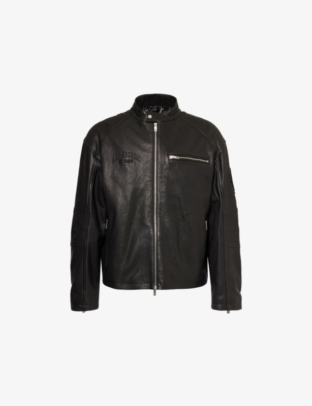 Represent x Belstaff logo-embroidered leather jacket