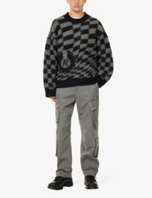 Represent Mens  X Belstaff Check-pattern Knitted Jumper In Shadow