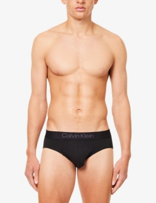 Calvin Klein Mens Soft Modal Logo-waistband Pack Of Three Stretch-jersey Briefs Black Black Black