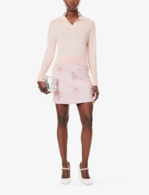 Sister Jane Womens Alpine Bow-embellished Woven Mini Skirt Pink In Pink