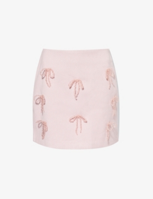 Sister Jane Womens Alpine Bow-embellished Woven Mini Skirt Pink In Pink