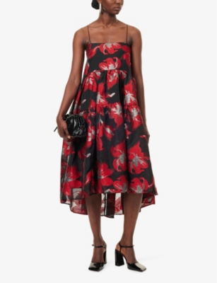 Budapest floral-jacquard camisole tulle midi dress