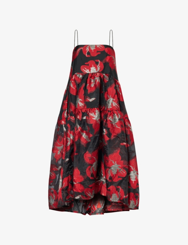 Budapest floral-jacquard camisole tulle midi dress