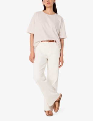 The White Company S Stripe-print Boxy-fit Cotton-jersey T-shirt Flax In Neutral