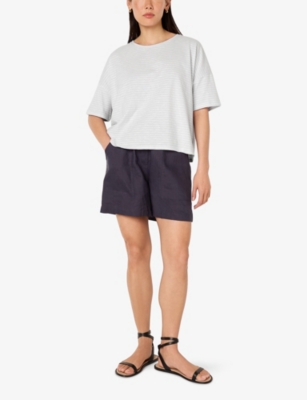 The White Company S Ice Blue Stripe-print Boxy-fit Cotton-jersey T-shirt In Gray