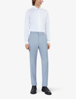 The Kooples Blue And Grey Checkered Wool Suit Trousers In Blue