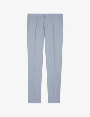 The Kooples Blue And Grey Checkered Wool Suit Trousers In Light Blue