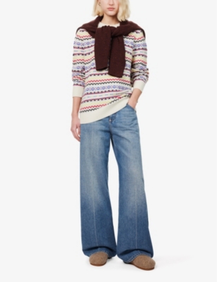 Guest In Residence Womens Lodge Patterned Wool And Cashmere Jumper Cream Combo In Cream Combo
