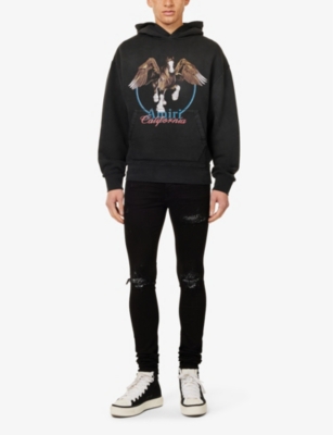 Shop Amiri Mens Black Pegasus Graphic-print Stretch-cotton Hoodie