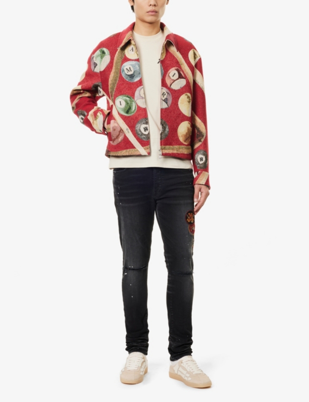 Branded-Motif Slim-Fit Skinny-Fit Denim-Blend Jeans