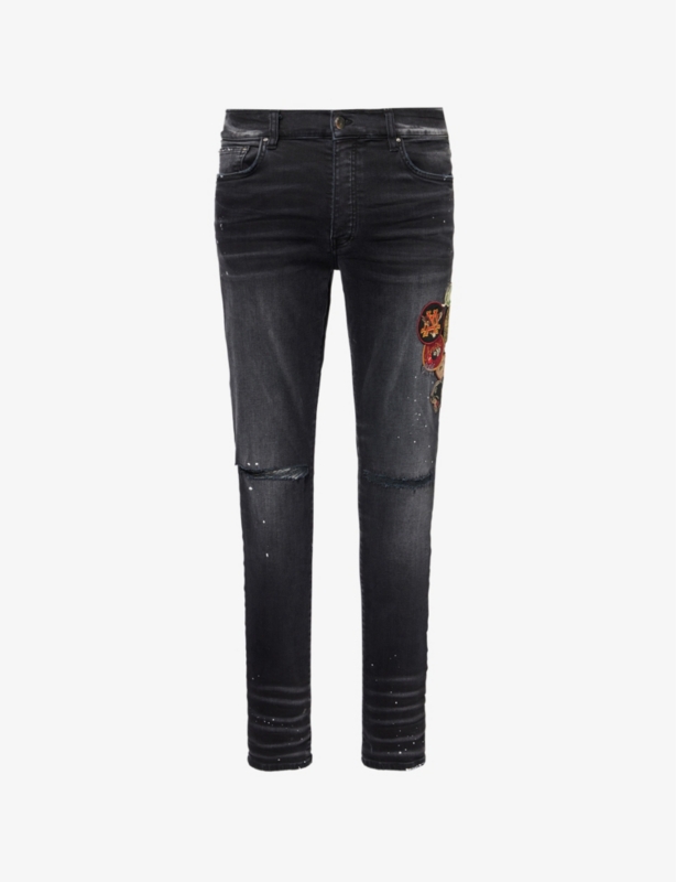 Branded-Motif Slim-Fit Skinny-Fit Denim-Blend Jeans