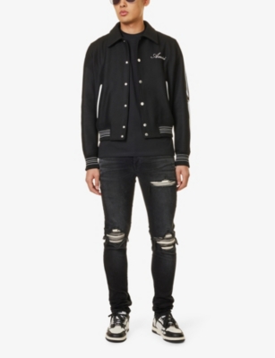 Shop Amiri Mens Black White Bones Spread-collar Two-slip-pockets Regular-fit Wool-blend Jacket