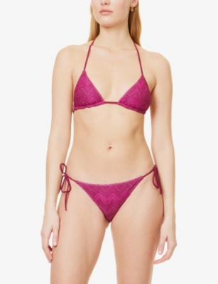 Missoni Womens Burg W/burgundy Lame Zig-zag Lamé Woven Triangle Bikini Set In Burg W/burgundy Lame