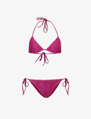 Missoni Womens Burg W/burgundy Lame Zig-zag Lamé Woven Triangle Bikini Set In Burg W/burgundy Lame
